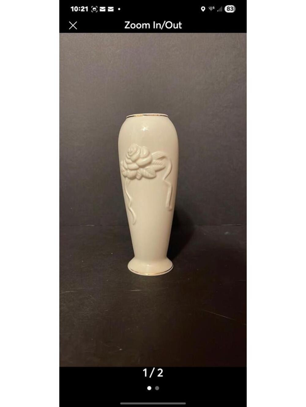 LENOX Rose Blossom Bud Vase 7.5" Ivory Porcelain 24k Gold Trim Vtg 80s